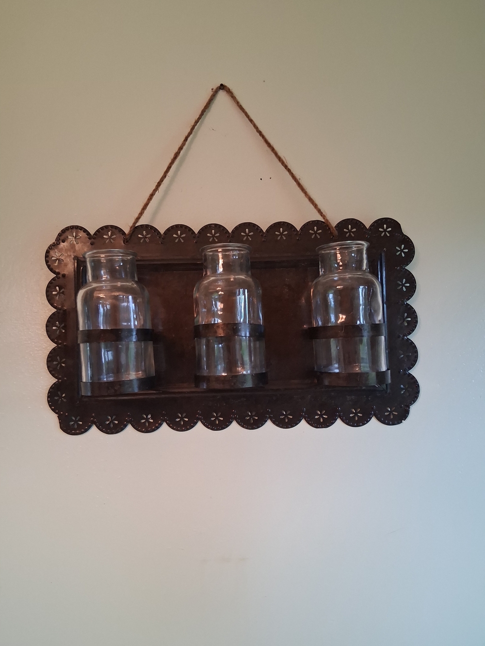 Rustic Brown Metal Wall Sconce with Three Glass Holders